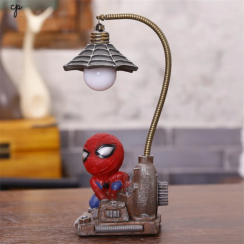 Cartoon Avengers Night Lamp Action Figures Spider Man Resin Lamp Children Bedroom LED Boy Kids Xmas Creative Gift Night Light