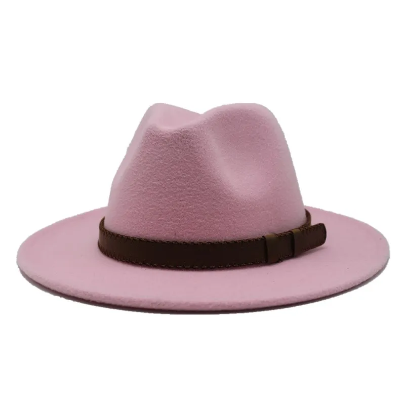 pink Seioum мужская шляпа Федора шерсть хаки джазовые шляпы женские Национальные повседневные Большие Полями винтажные осенние классические фетровые шляпа и Кепка - Цвет: pink