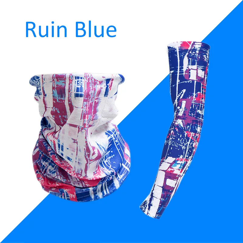 Ruin-Blue-M 1Set Summer Mouth Face Mask Ice Cool Sleeve Unisex Mask Letter Print Fashion Sleeve Mask Outdoor Sunshine Avoider Face Cover - Цвет: Ruin-Blue-M