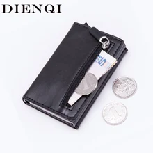 DIENQI Анти Rfid держатель для карт, кошелек для монет, мужской женский кошелек, кожаный кошелек для денег, тонкий маленький мешочек, мини сумка, металлический кошелек, кошелек