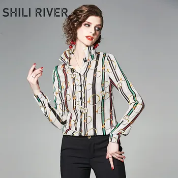 

New 2020 spring autumn vintage fall tops for women long sleeve blouse slim casual elegant girl cute gorgeous print stripe shirt