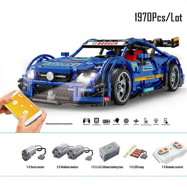 Technic C63 спортивный автомобиль MOC-6687 светодиодный Радиоуправляемый двигатель мощный автомобиль подходит MOC строительный блок кирпичи модели автомобилей детские игрушки подарки - Цвет: Blue Ver and PF Part