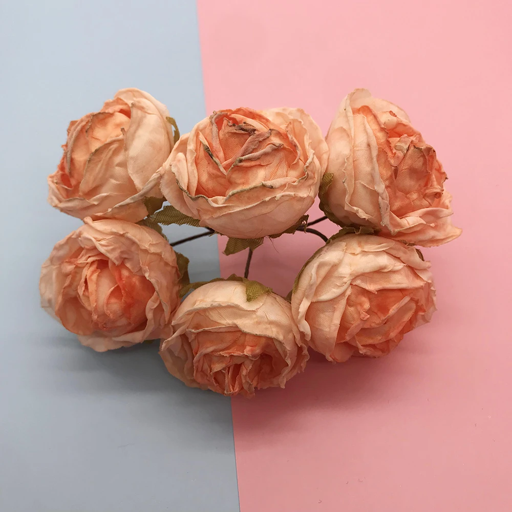 6 stücke 3cm Seide Handgemachte Rose Künstliche Blumen Für Hochzeit Party Home Box Dekoration DIY Ehe Rosa Corsage Girlande liefert – Detail 12