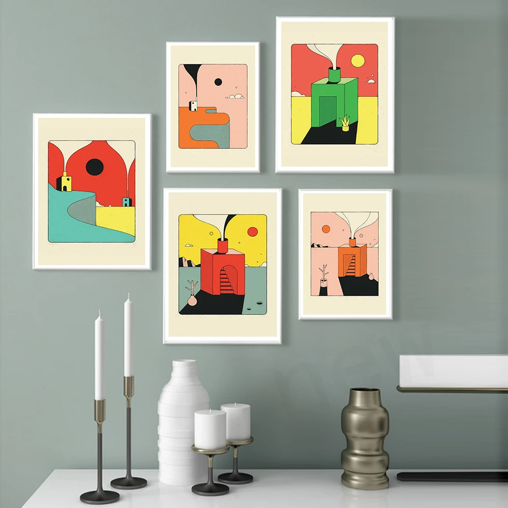 Скандинавский художественный постер с изображением каньона и заката голубое