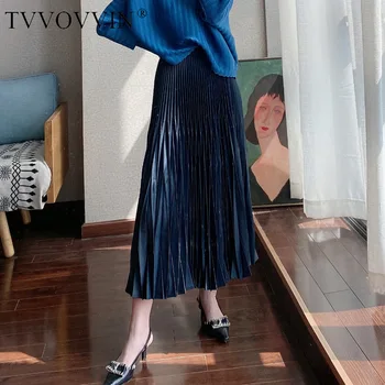 

TVVOVVIN 2020 Summer New Pleated Empire Skirt Casual Solide Stereoscopic Streetwear Folds Wemens Long Loose Elastic Waist A193