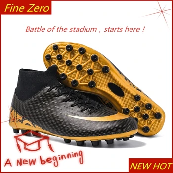 

New Black Golden Outdoor Men Boys Soccer Shoes Women Football Boots High Ankle Kids Cleats Training Sport Sneakers Dropshipping