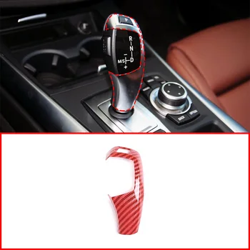 

LHD For BMW E60 E70 E71 5 Series X5 ABS Red Carbon Fiber Car Interior Gear Shift Knob Cover Decoration Auto Gear Head Cover Trim