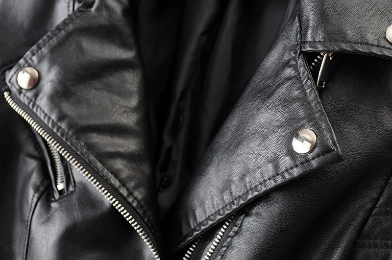 Autumn Women  Faux Leather Jacket  Sexy Skinny Women‘s Biker Jackets Fashion Pu Punk Ladies Black Coats Turn-down Collar Zippers