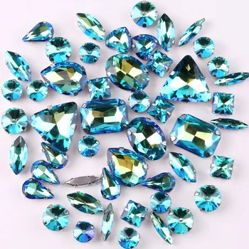 

Silver claw settings 50pcs/bag shapes mix Lt sapphire rainbow glass crystal sew on rhinestone wedding dress shoes bags diy trim