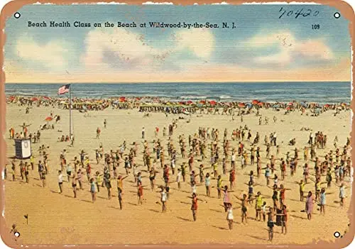 

Металлическая вывеска-открытка из новой трикотажной ткани-пляжный класс здоровья на пляже в дикая древесина по морю, Н. J. -Винтажный ржавый Настенный декор