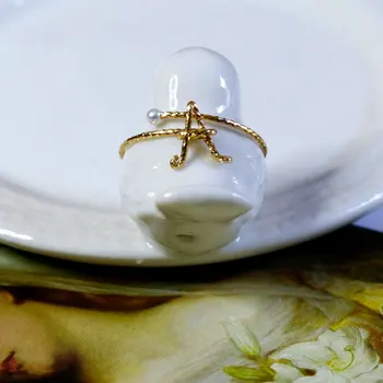 

New Fashion Design 3mm Natural Freshwater Pearl 14K Gold Open Letter Ring Female Simple Exquisite Dinner Jewelry Holiday Gift