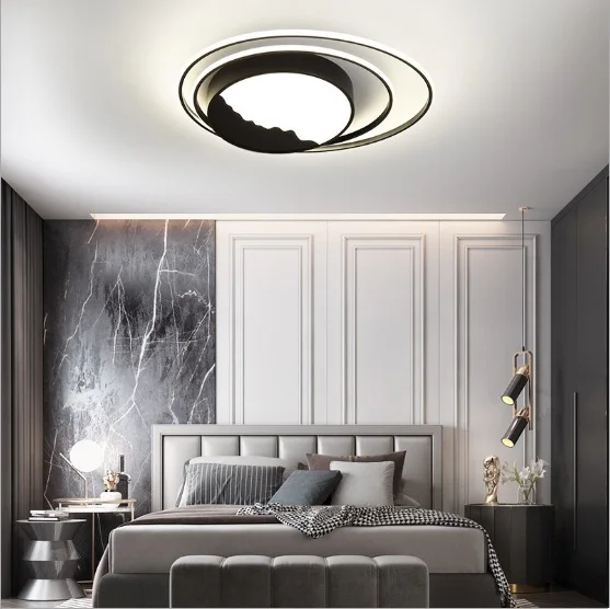 Nordic led ceiling lamp modern minimalist round living room lighting creative bedroom ceiling lamp - Цвет корпуса: Черный