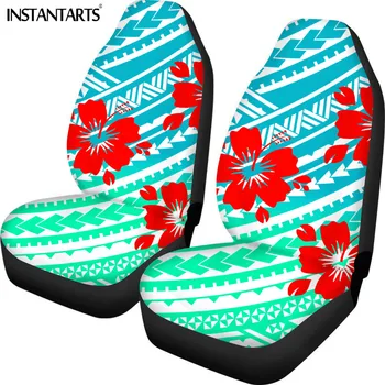 

INSTANTARTS Polynesian Plumeria Hawaiian Print 2pcs/Set Car Seat Cover Elastic Front Seat Protector Thick Automobile Seats Cover