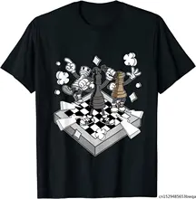 Retro szachy bitwa figury Chessman mata szachista koszulka koszulka Unisex tanie tanio KOHPWERAN CASUAL SHORT CN (pochodzenie) COTTON Stretch Spandex Cztery pory roku Na co dzień Z okrągłym kołnierzykiem