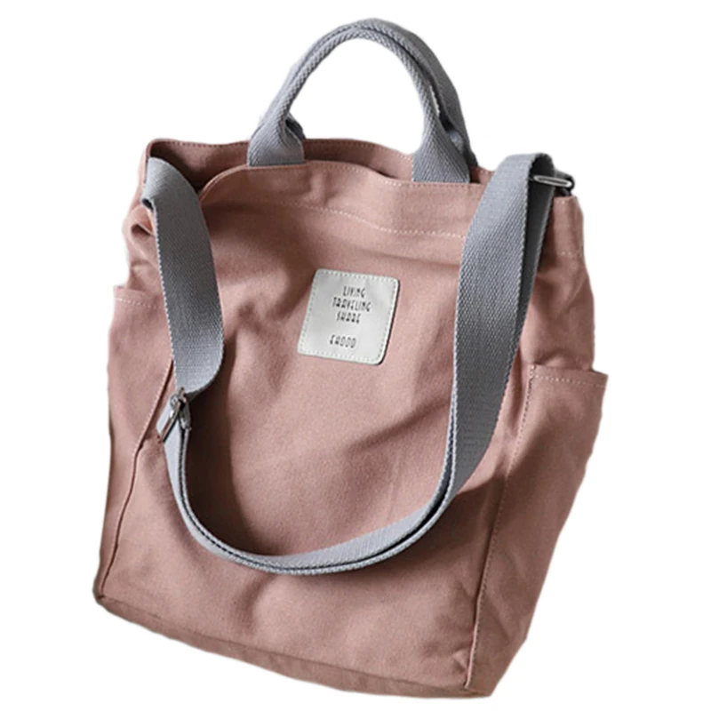 

ABZC-Women Fashion Casual Canvas Multifunctional Messenger Bag Ladies Shoulder Bags Bookbag Large Shopping Bag Tote Pink