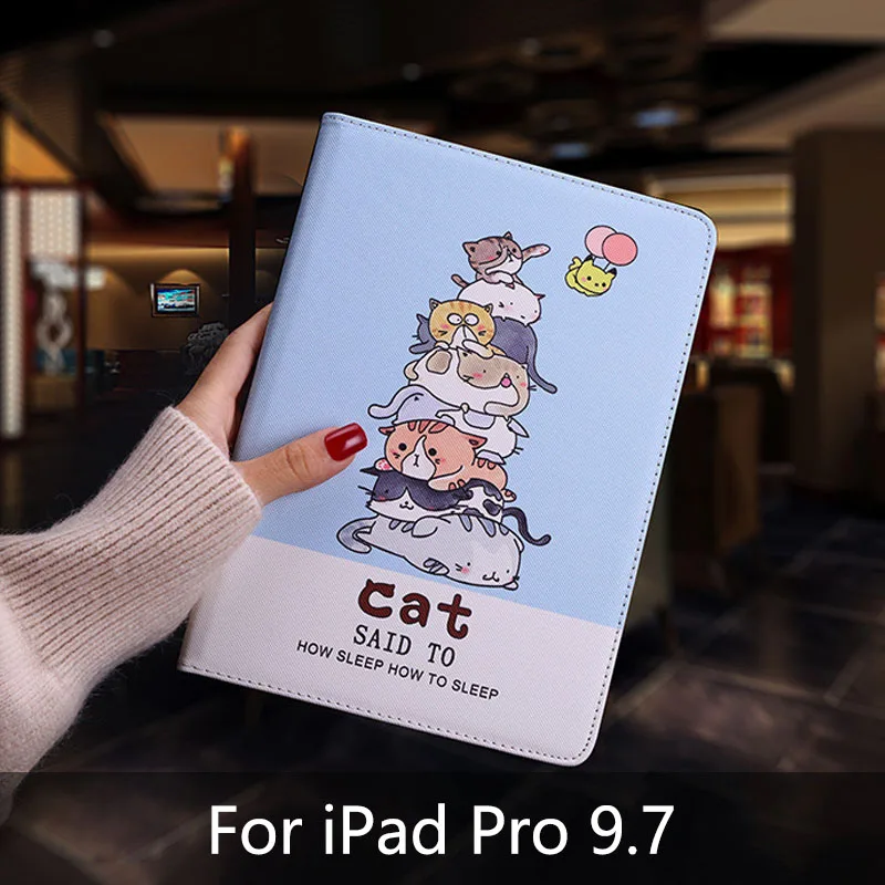 Blue cat Для IPad Air 1 2 чехол Защитный чехол для планшета Кот Мультфильм иллюстрация PU кожаный чехол флип Смарт Стенд для iPad Pro 9,7 чехол - Цвет: Blue cat