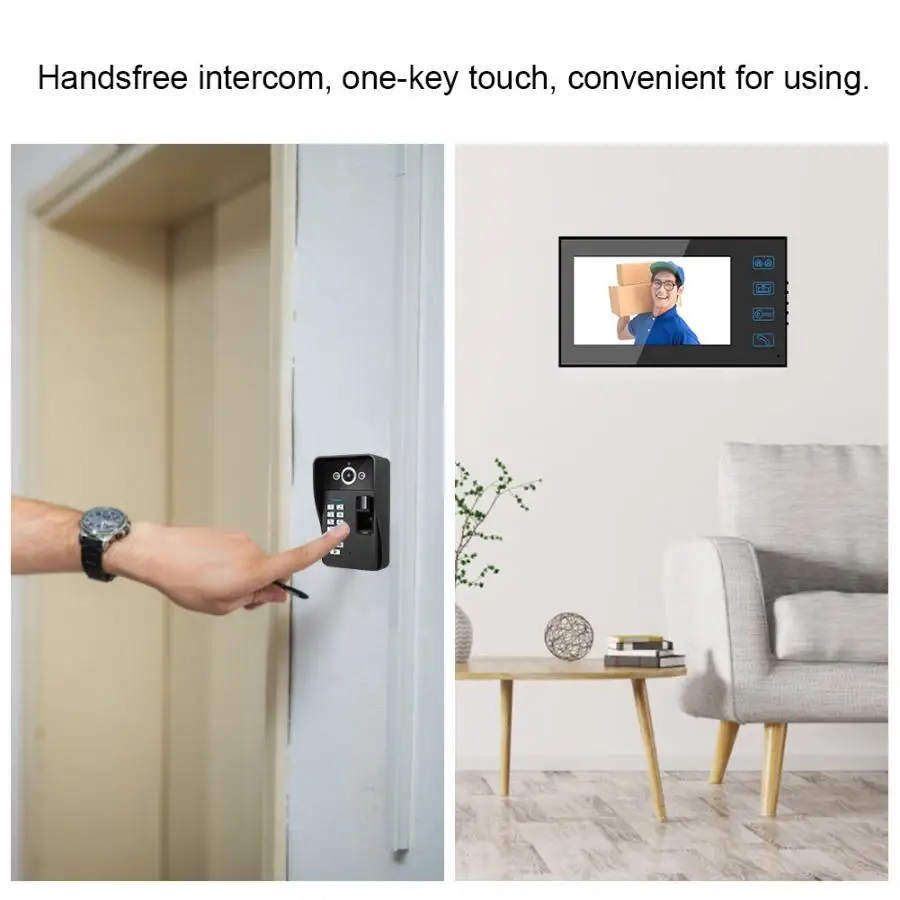 7 дюймов отпечатков пальцев RFID пароль видеодомофон 2 монитор проводной дверной звонок System100-240V доступа