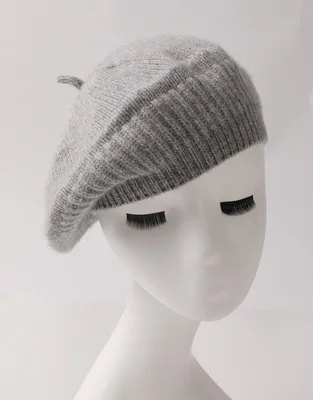 Gray Beret Роскошная вязаная шапка из 100 кашемира, берет, зима, Женская Осенняя женская шапка, верблюжий, серый, черный, толстая, вязанная крючком, повседневная, ручная работа - Цвет: Gray Beret