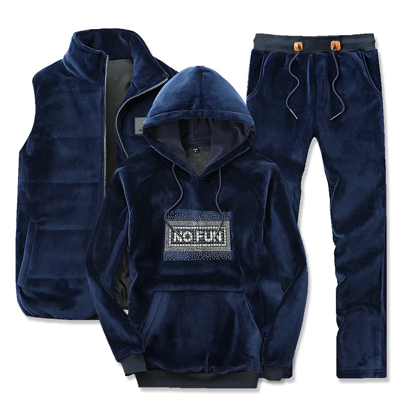 

Plus-sized Menswear Autumn And Winter Leisure Sports Suit 2018 New Style Gold Velvet Hoodie Sweatpants Waistcoat Three-piece Set