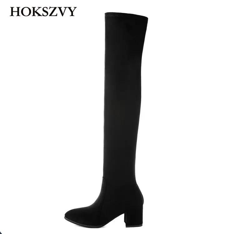 

HOKSVZY 5cm Heels 2019 Flexible shoes Women Sexy Fashion Knee Boot Women Long Boots Square Heels Style Knee Boots HYGC-5818