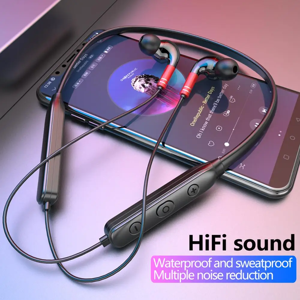 

Bluetooth 5.0 neck-mounted sports headset HiFi stereo anti-lost-off ear-hook headset