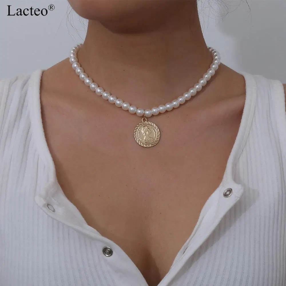 Женское винтажное ожерелье-чокер Lacteo Большая подвеска с имитацией жемчуга в