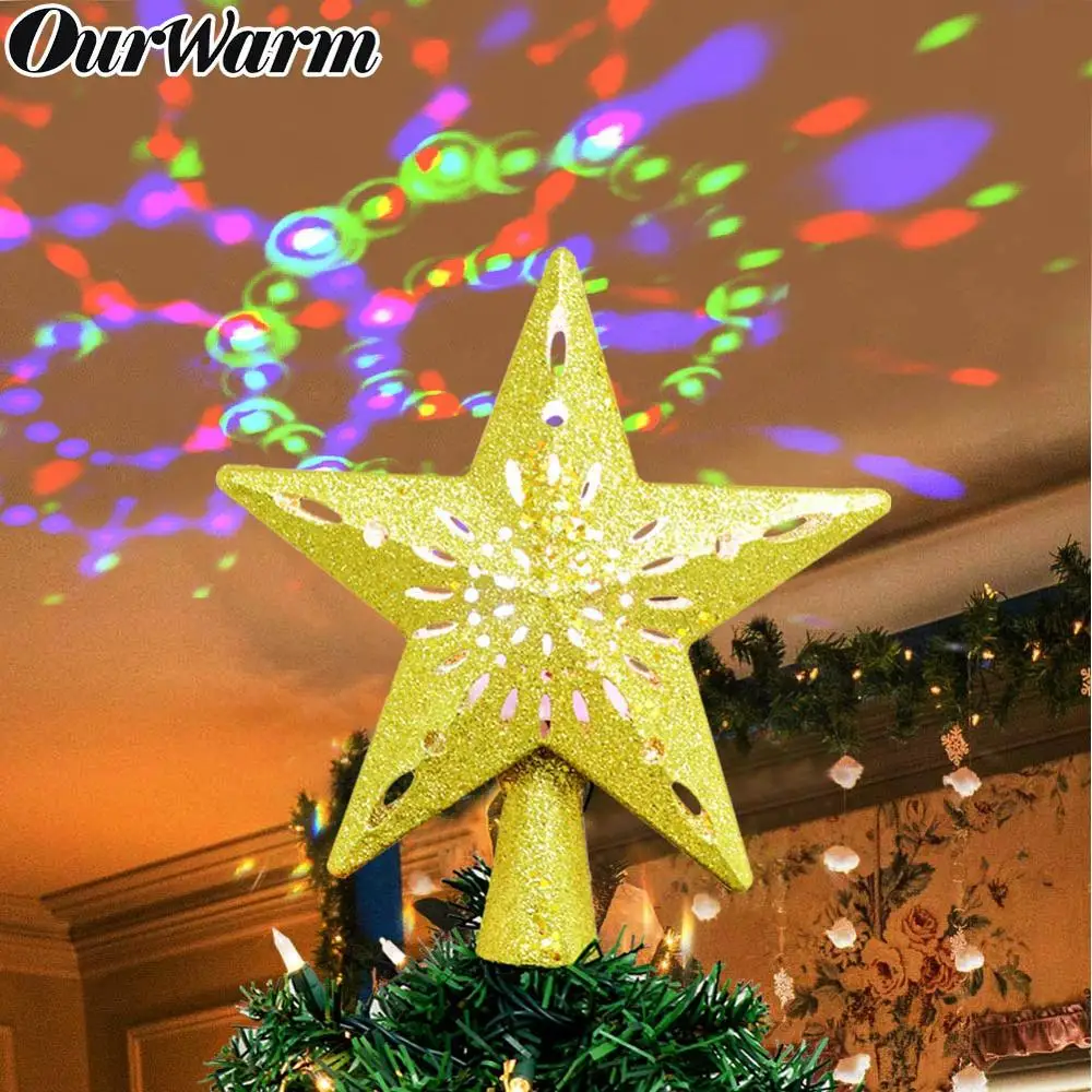 zrshygs Christmas Star Tree Topper with Rotating 3D Snowflake Projector Glitter Light 