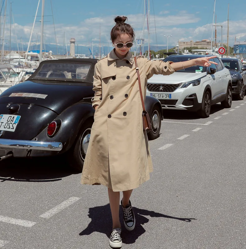 

Khaki Trench Coat Overcoat Women's Mid-length Spring And Autumn 2019 New Style Korean-style Loose-Fit Students Versatile Coat Th