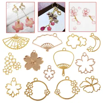 

13 Pcs/Set Flower Metal Frame DIY Epoxy Resin Crafts UV Resin Jewelry Making Pendant Holder Hollow Fan Floral Shape Dry Flower