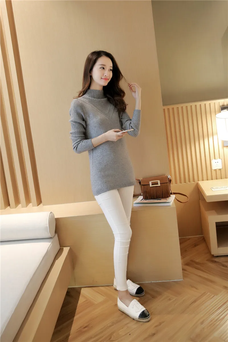 Осенний свитер среднего размера Женский вязаный зимний халат розовый белый корейский Свободный длинный толстый теплый женский студенческий удобный