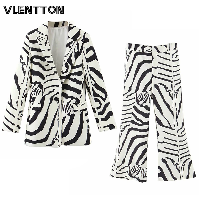 Женский винтажный костюм с брюками принтом зебры офисный пиджак на одной