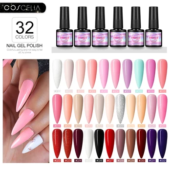 

COSCELIA 7ML Gel Nail Polish Varnishes Pure Color Semi Permanent Base top Need UV LED lamp Manicure Hybrid Nails Gel Polish
