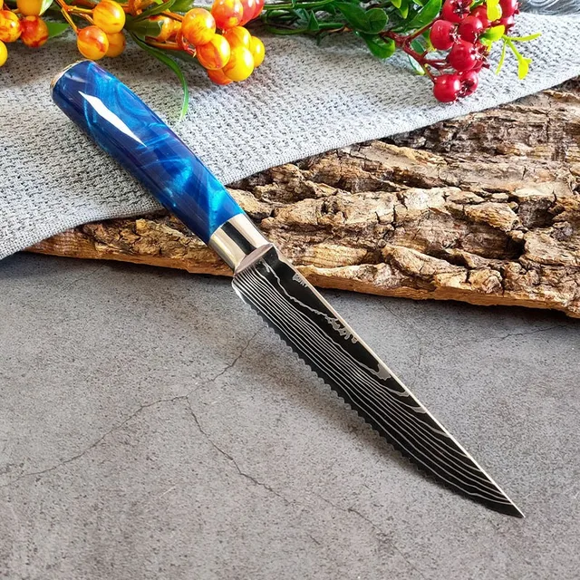 Stainless Steel Serrated Knife Steak Knife Set Cheese Dessert Ham Knife  Damascus Veins Beef Cleaver Cutlery