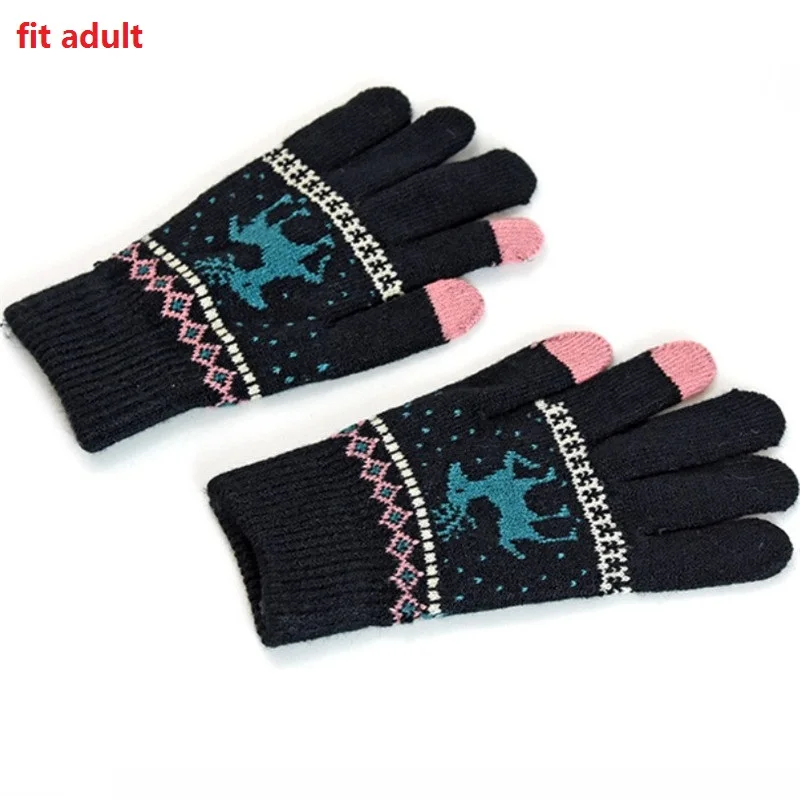 black for adult Модные детские перчатки; зимние теплые рождественские перчатки для детей; От 5 до 14 лет для мальчиков и девочек; Детские перчатки для мамы и папы; перчатки с сенсорным экраном - Цвет: black for adult