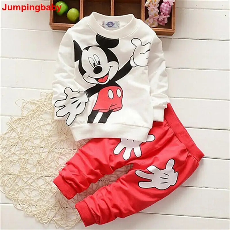 Online 2019 ropa para niños, conjuntos de ropa para bebés, Mickey, trajes para niñas