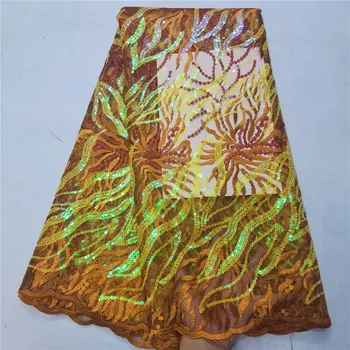 

Newest Sequined Lace Fabric 2020 High Quality Lace French Mesh Fabric Nigerian Lace Fabric With Sequins 5yards