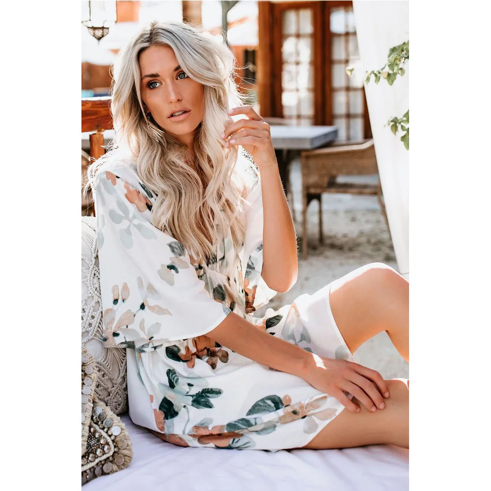 Женское Гавайское платье Babydoll с цветочным рисунком, сексуальное свободное платье с глубоким v-образным вырезом