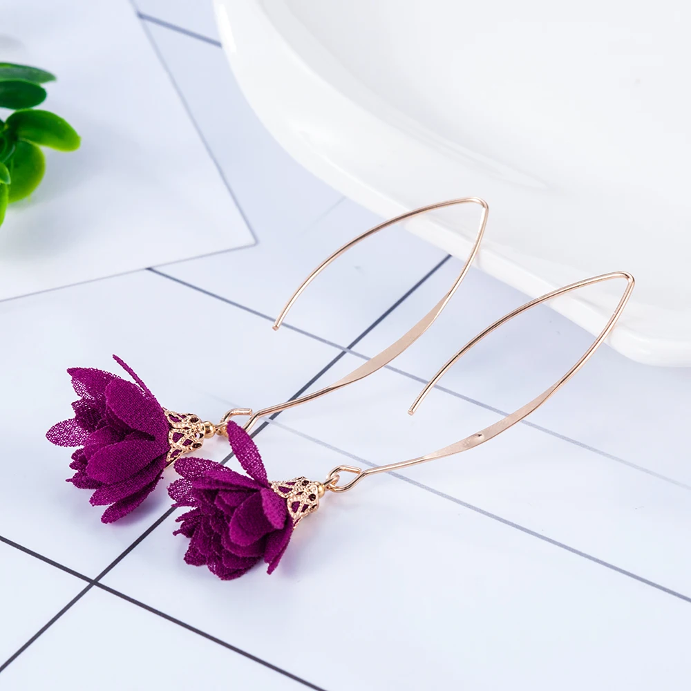 

2019 New Fashion Women Drop Korean Earrings Flowers Tassel Bohemian Women Hook Long Earrings Charming Dangle Eardrop Gift
