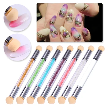 

1 Pc Double-ended Gradient Brush Sponge Head Shading Pen Rhinestone Handle Dotting Brush Nail Art Design Tool