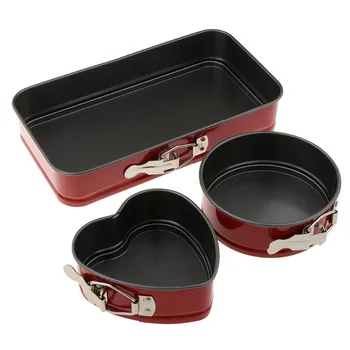

3 Pcs Square Round Heart-shaped Non-Stick Pan Cake Removable Tray Cheesecake Baking Mold Live Bottom Pull Buckle Mould Tools LG6