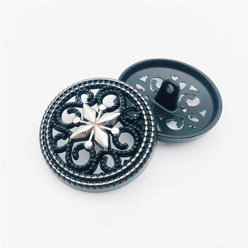 10pcs Black Hollow Retro Sewing Buttons for Coat European Vintage Metal Clothing Buttons Wholesale Clothing Decoration Buttons
