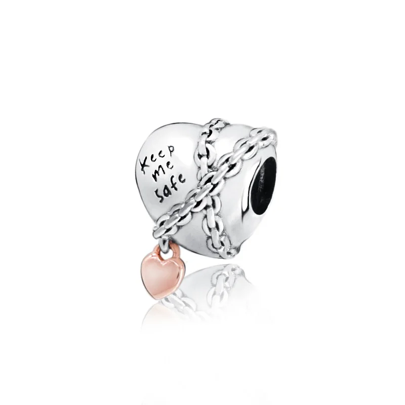 

Classic 925 Sterling Silver Chained Heart Charm Beads fit Original Pandora Bracelets Women DIY Jewelry