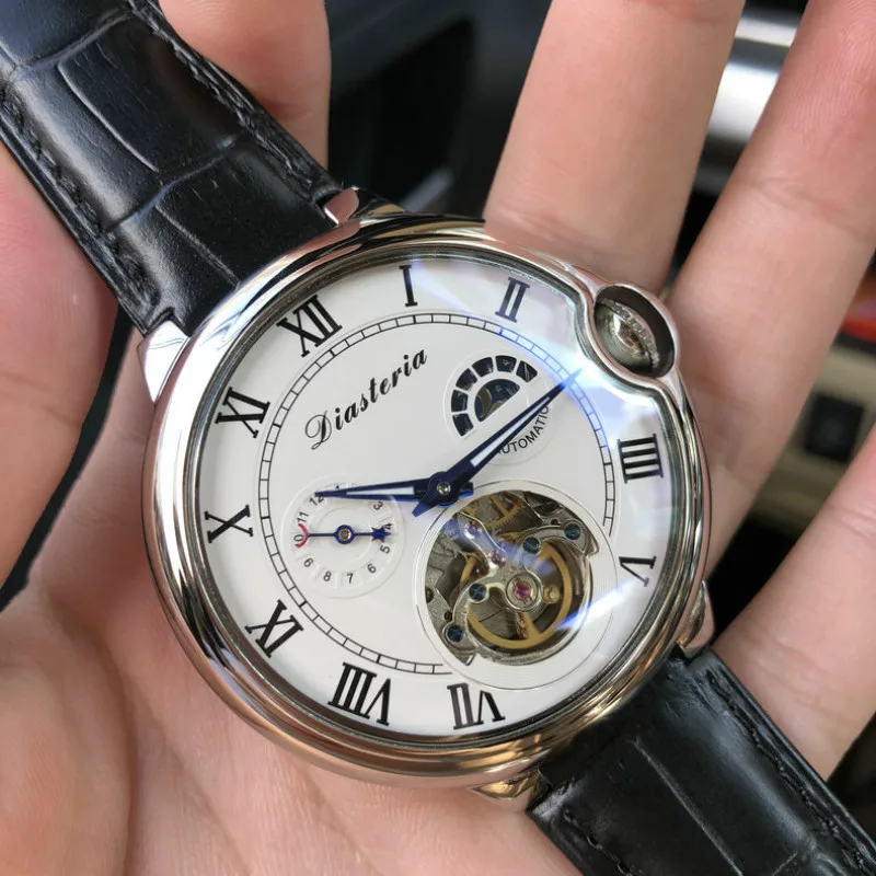 

Sports Mens Skeleton Automatic Mechanical Watch Luxury Luminous Watches Genuine Leather Men Tourbillon Wristwatches Waterproof