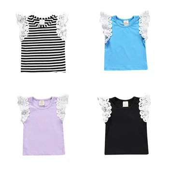 

0-4T Baby Girls Flying Sleeve Cotton Lace Shirt Kids Girl Striped Soft Vest Infant Tank Tops Tees Summer Clothes