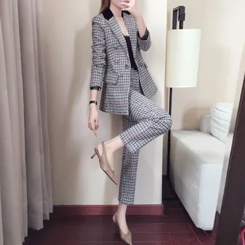 

Suit Coat Female 2019 Grid Suit Female Temperament Small Xiangfeng Suit Suit Female 1579
