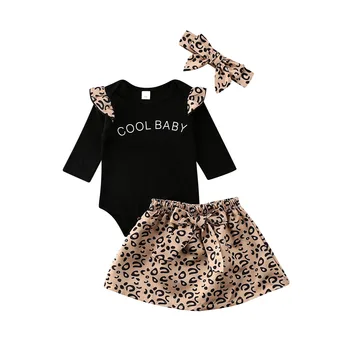 

FOCUSNORM Newborn Baby Girls Clothes Set 3pcs Long Sleeve Romper Tops Leopard Print Skirt Headband Clothes Set 6-24Months