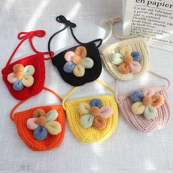 

Lovely Boy Girls Coin Purse Messenger Bag Children's Mini Woolen Shoulder Bags Cute Plush Flower Baby Kids Small Wallet Handbags