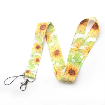 

20pcs/lot Sunflower Mobile Phone Lanyard Key Chain Creative Clip Badge Hang Rope Customizable Neck Strap Lanyards AL2809