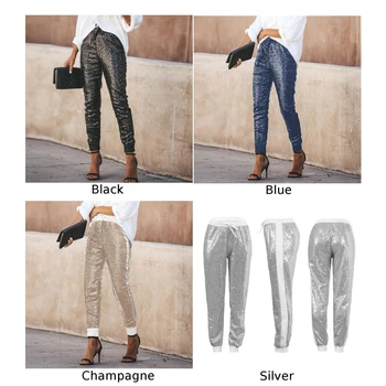 

Women's Casual Sequins Slim Leggings Pants 2020 New Female Trousers Ladies High Waist Stretchy Pencil Pants High Quality