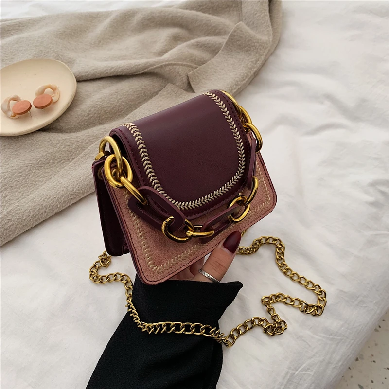 

Color Matching Thick Chain Decoration Women Small Handbag Louis Brand New Single Shoulder Crossbody Square Flap Fanny Purse Cc